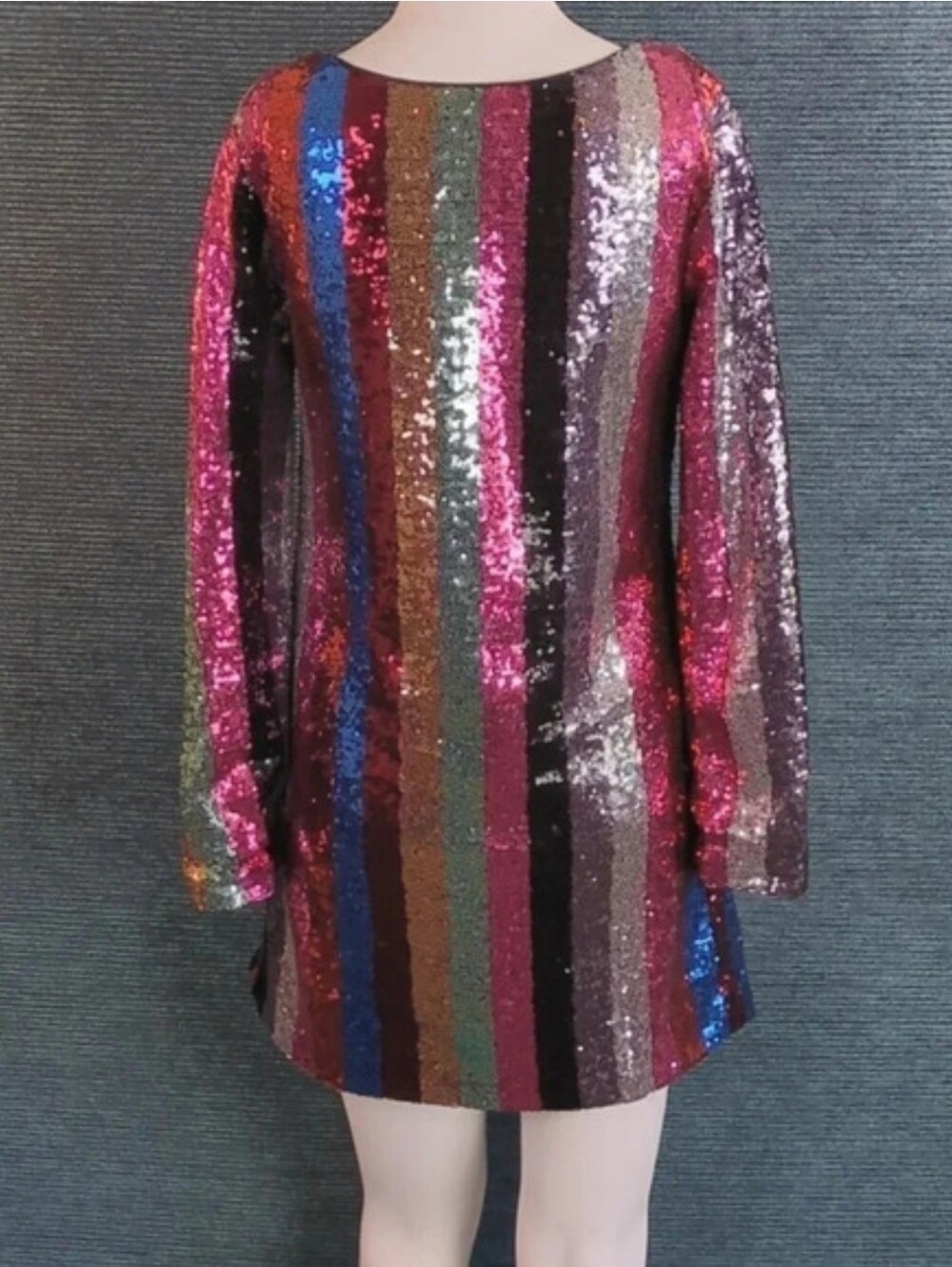 Multicolor Striped Sequin Mini-Dress, Long Sleeve.  LET YOUR PRIDE SHEIN!! - Picture 6 of 17